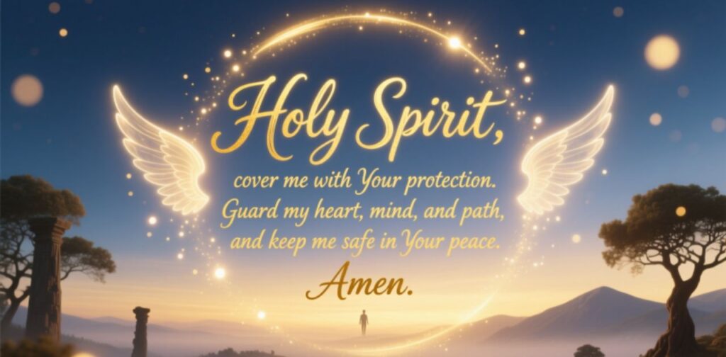 Prayer to the Holy Spirit for protection and divine covering, asking for safety, peace, and spiritual strength.