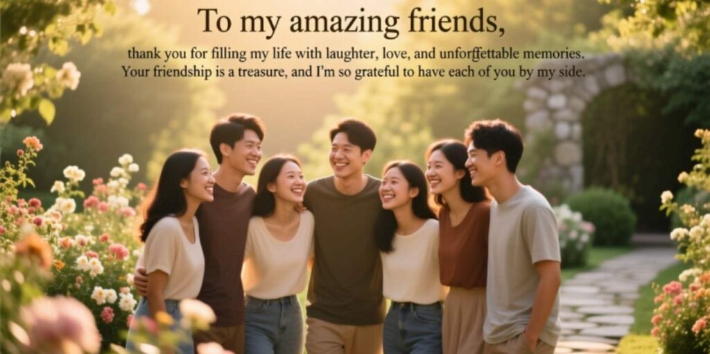 Heartfelt appreciation message for a group of friends.