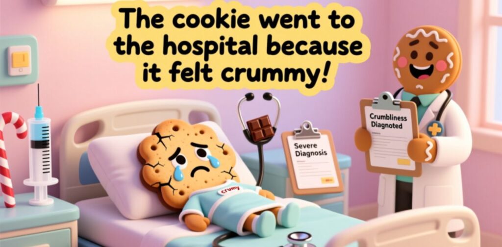 Funny kid-friendly dad joke about a cookie feeling crummy.
