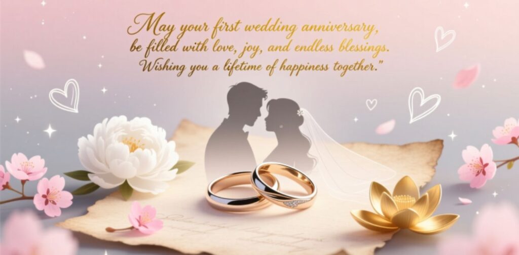 First wedding anniversary blessings for a couple celebrating one year of love, faith, and togetherness