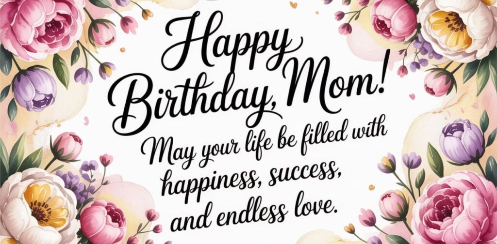 Happiness and success birthday wishes for mom filled with love and blessings.