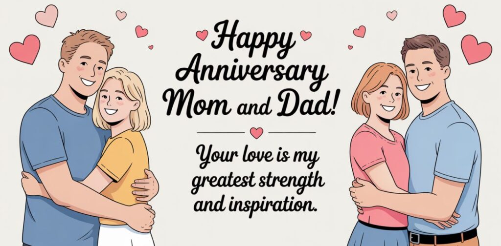Happy anniversary mom and dad from son expressing love, respect, and gratitude.