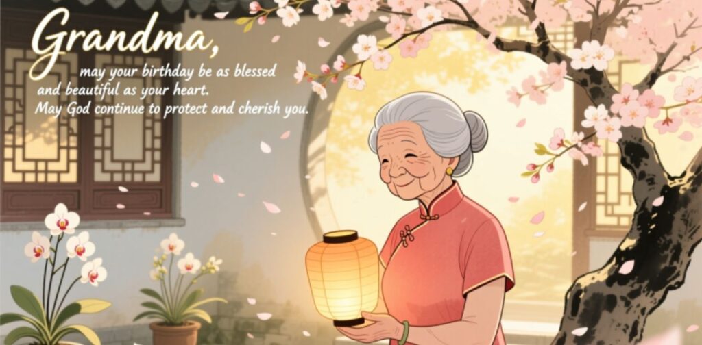 Religious happy birthday wishes for grandma, sending blessings, love, and prayers on her special day.