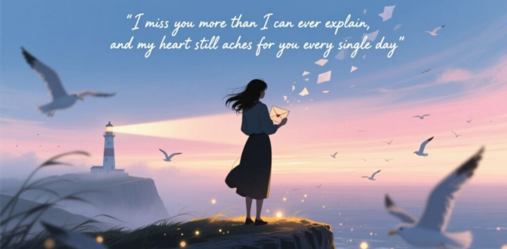 Heartbreak and missing you message for him expressing sadness, love, and emotional longing.