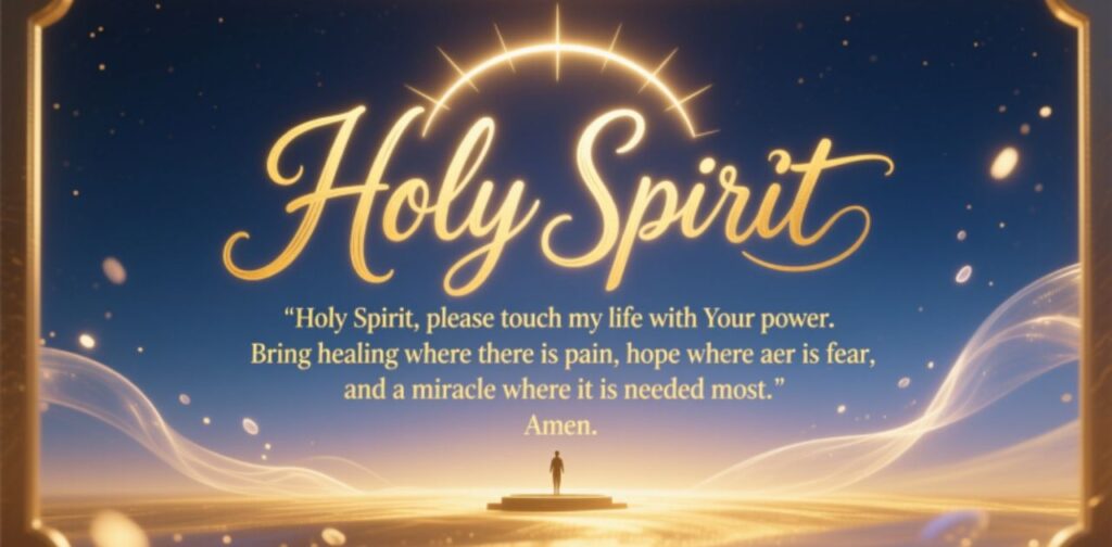 Holy Spirit prayers for miracles, asking for divine guidance, healing, strength, and blessings, with a heartfelt prayer for faith, hope, and answered miracles.