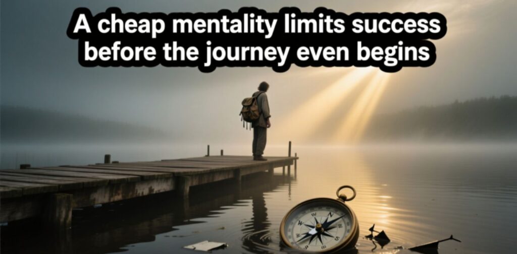 Quotes reflecting on how a cheap mentality limits success by restricting growth, vision, and self-belief