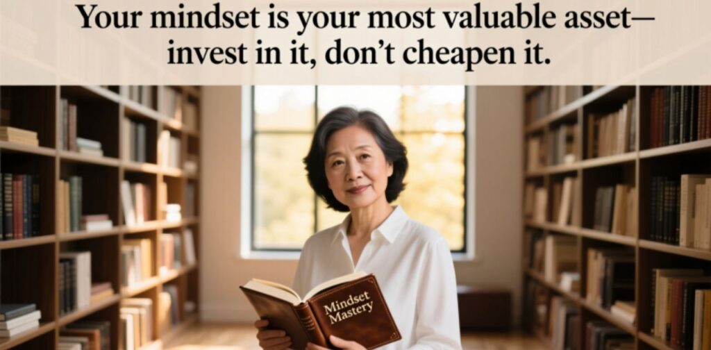 Inspirational image with motivational quotes encouraging growth and breaking free from a limiting mindset