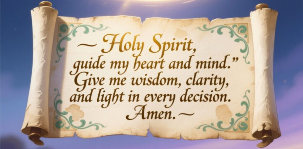Prayer to the Holy Spirit for guidance and divine insight, seeking wisdom, clarity, peace, and spiritual direction.