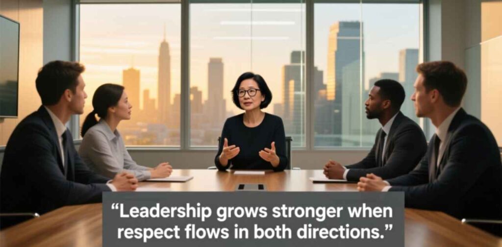 Quotes about respect in leadership, emphasizing integrity, trust, teamwork, and leading with humility and fairness.