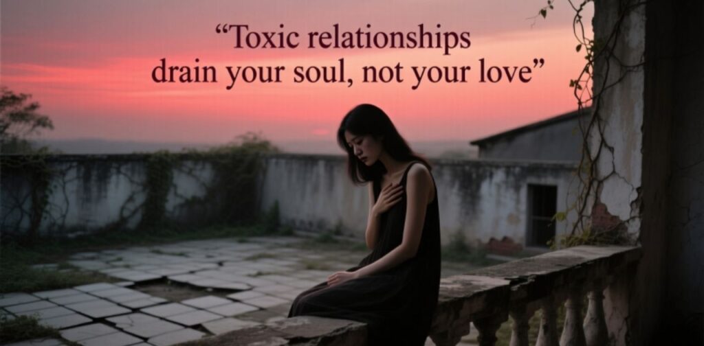 Symbolic illustration of emotional pain, toxic relationships, and reclaiming self-worth, highlighting the journey from manipulation to healing.