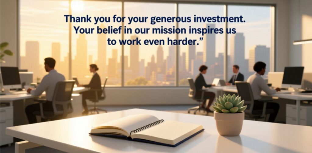 Entrepreneur expressing gratitude to an investor for supporting their business venture.