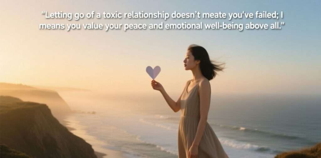 Image showing a person letting go of a toxic relationship, symbolizing emotional freedom, healing, and peace after leaving unhealthy love.