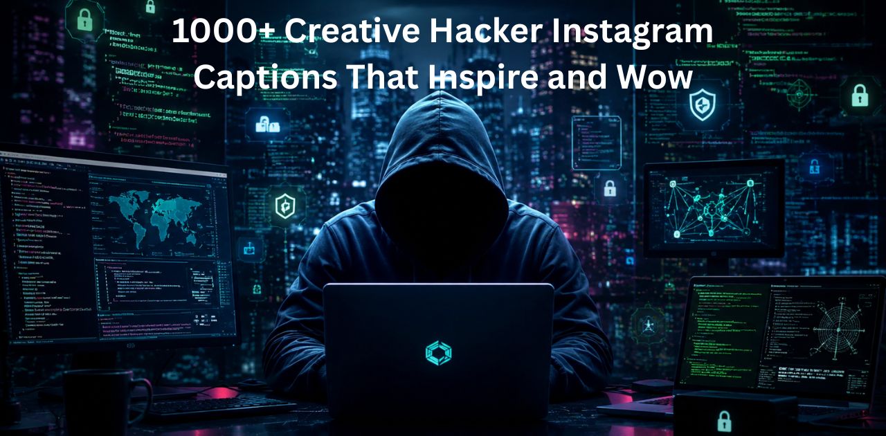 1000+ Creative Hacker Instagram Captions That Inspire and Wow’ displayed in bold typography, likely used for a social media post or blog cover featuring a large collection of hacker-themed captions.