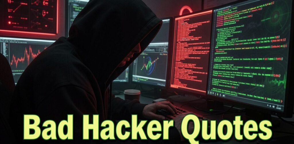Bad Hacker Quotes’ displayed in bold typography, likely used for a social media post featuring quotes related to hacking or edgy digital themes