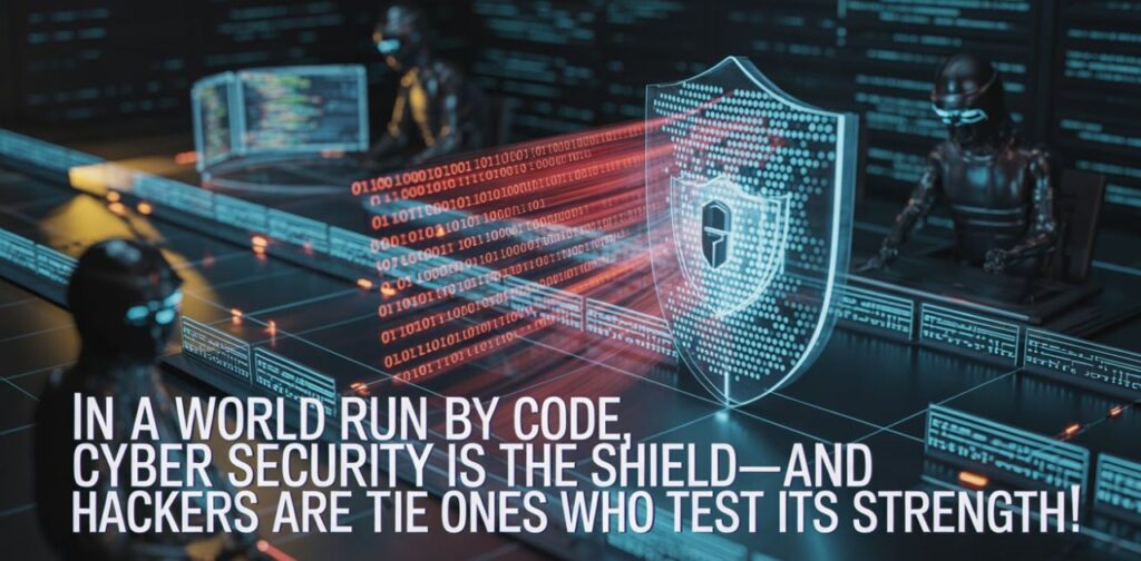 Cyber security and hacker quotes highlighting digital safety, ethical hacking, and the power of technology.