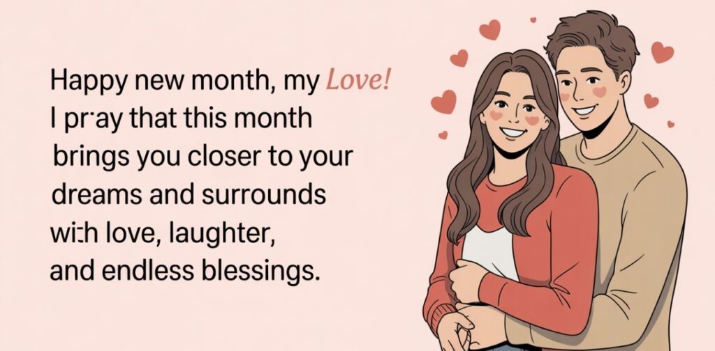 A heartfelt and romantic image wishing emotional new month blessings for my boyfriend, filled with love, care, and prayers for his happiness, success, and well-being