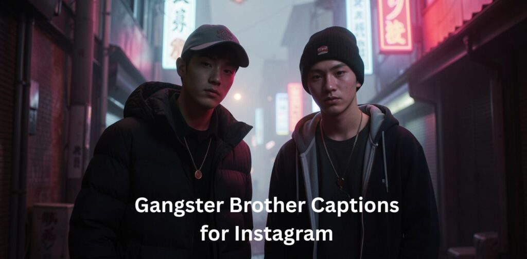 Gangster brother captions for Instagram featuring a confident stylish boy with attitude in cinematic lighting and bold urban aesthetic.