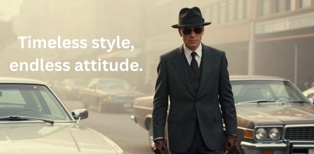 Classic gangster posing confidently on urban street — perfect for Gangster Captions for Instagram.