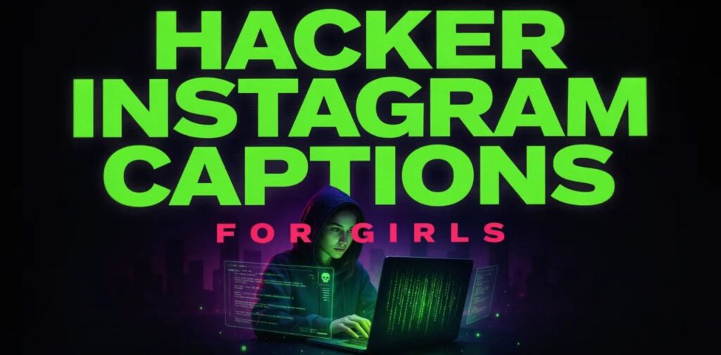 Hacker Instagram Captions for Girls’ displayed in bold typography, likely used for a social media post or caption ideas collection