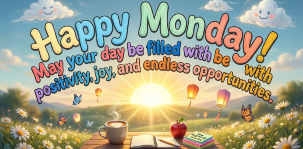 Happy Monday morning greetings and wishes with uplifting messages, positive quotes, and motivational thoughts to start the week with energy and joy.