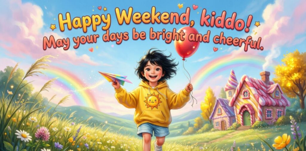 Happy weekend messages for kids filled with fun, smiles, joy, playtime, and cheerful weekend vibes.