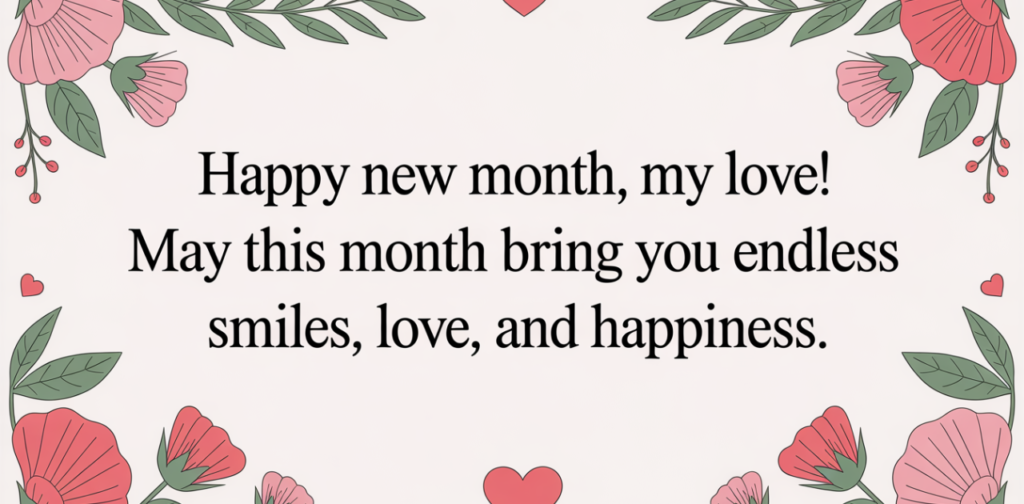 New Month Wishes To My Love, perfect for sharing with a crush or partner to express love, affection, and warm greetings for the new month.