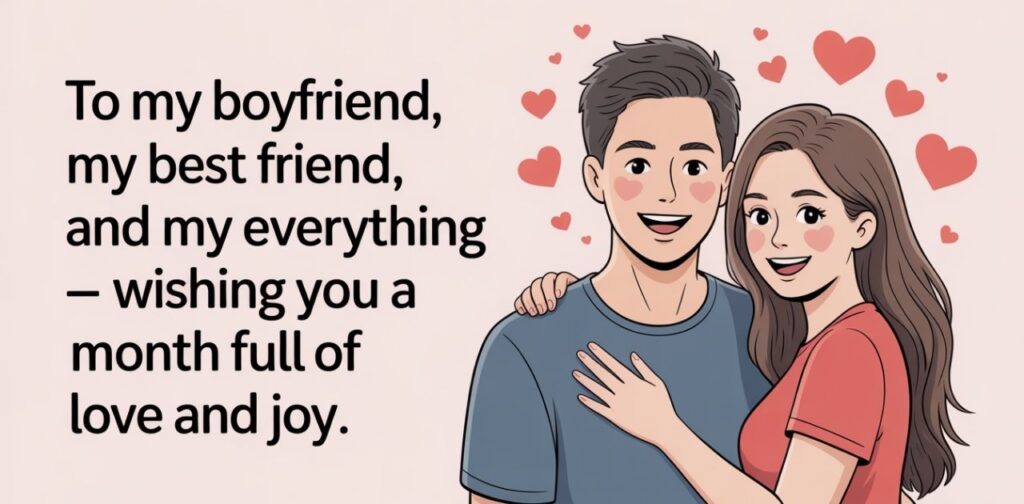 A romantic and heartfelt image featuring 'New Month Wishes To My Love' for my boyfriend, filled with sweet messages, love, and affection to make him feel special this new month.