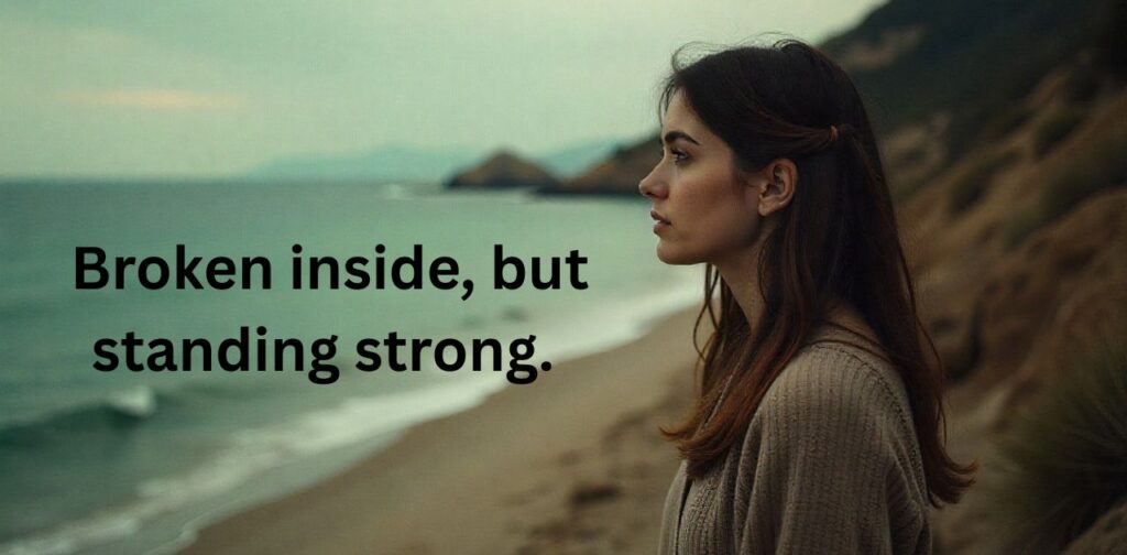 Sad but Strong Alone Captions”, symbolizing pain, resilience, and quiet inner strength.