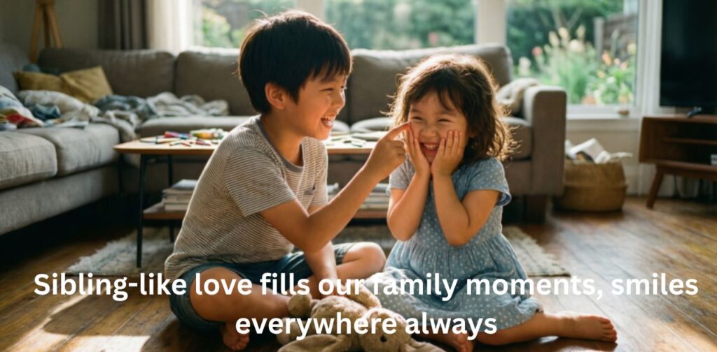 Sibling-like bond between niece and nephew sharing smiles and love
