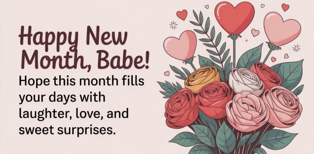 A cute and romantic image wishing a happy new month to my boyfriend, filled with sweet messages and love to make him smile and feel special.