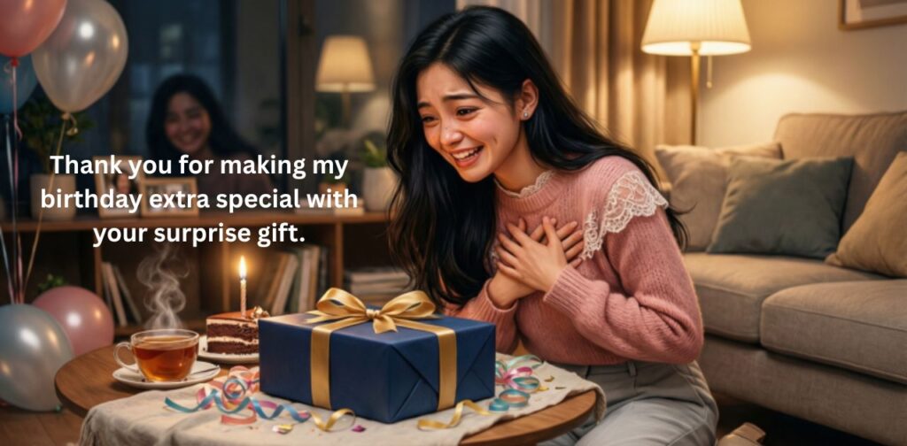 Grateful thank you message for birthday surprise gift