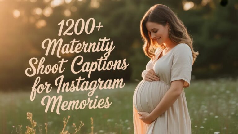 1200+ Maternity Shoot Captions for Instagram Memories” in stylish typography, representing a collection of heartfelt pregnancy and maternity photo captions for Instagram posts.