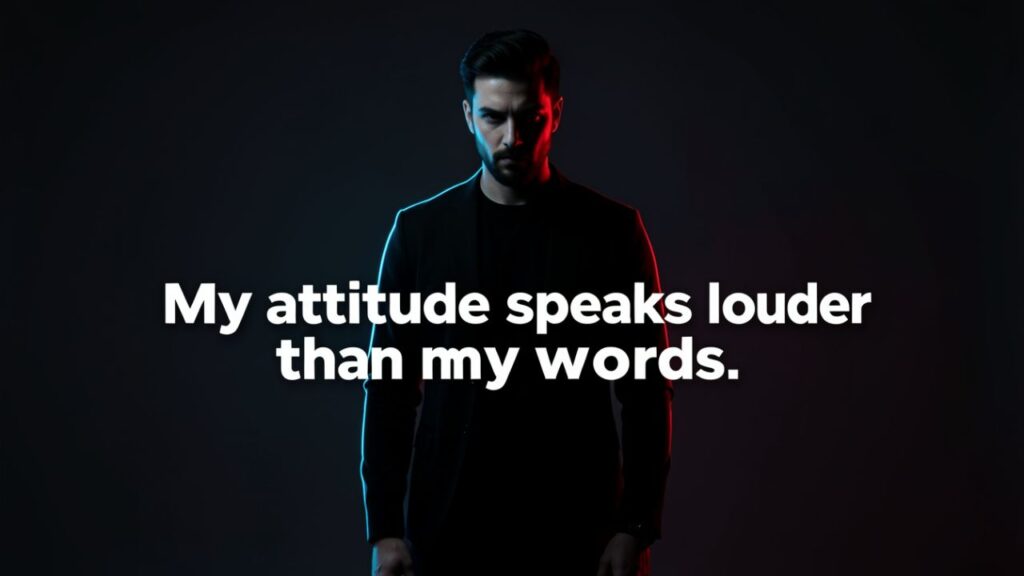 Black moody background with bold modern typography reading “Attitude Dark Captions,” featuring dramatic shadows, high contrast lighting, and a strong, confident aesthetic vibe.