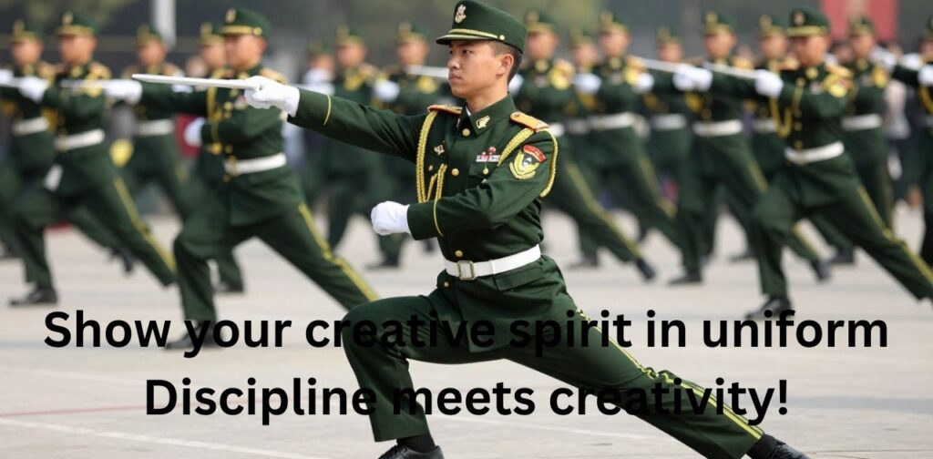 Creative NCC cadet in uniform performing a unique pose with pride and confidence, ideal for Instagram posts featuring NCC Captions for Instagram