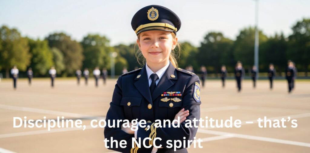 Confident NCC cadet in uniform showing strong attitude, perfect for Instagram post, representing discipline and pride – NCC Captions for Instagram