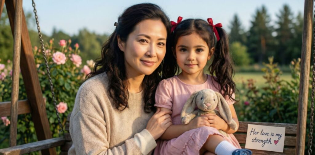 A beautiful mother and daughter posing together with smiles, showing love, care, and a strong emotional bond in a heartwarming photo.