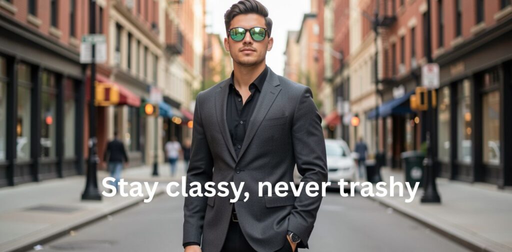 Classy attitude captions for Instagram for boys, showcasing a confident young man with stylish pose, reflecting personality and bold vibes.