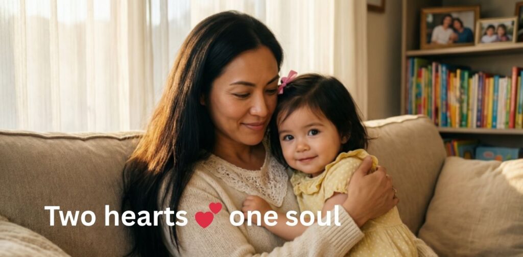 A happy mother and daughter posing together with bright smiles, showing love, creativity, and a strong emotional bond in a beautiful photo.