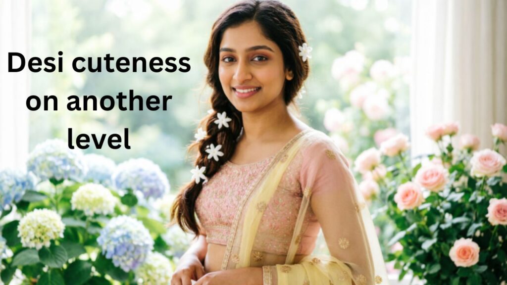 A cute Desi girl with a soft smile, wearing colorful traditional attire, radiating joy and charm – perfect for Cute Desi Girls Captions for Instagram