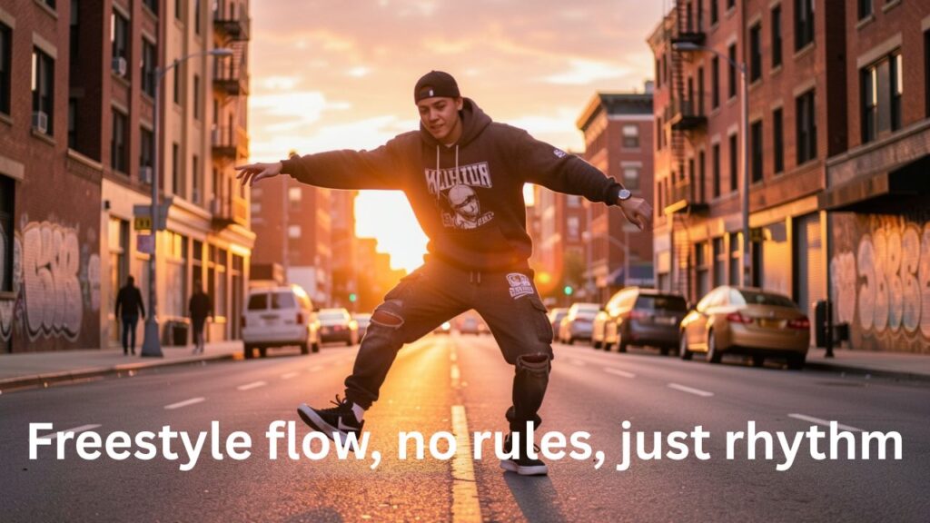 Freestyle dancer in motion on urban street – perfect for Instagram Freestyle Dance Captions.
