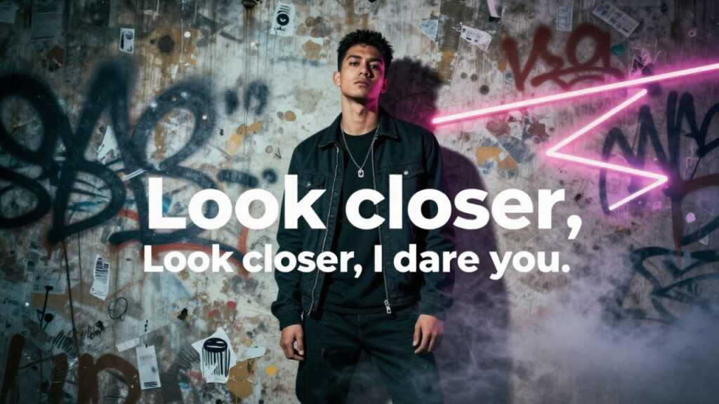 Confident person showing bold attitude with engaging energy, perfect for tuff Instagram captions that grab attention.