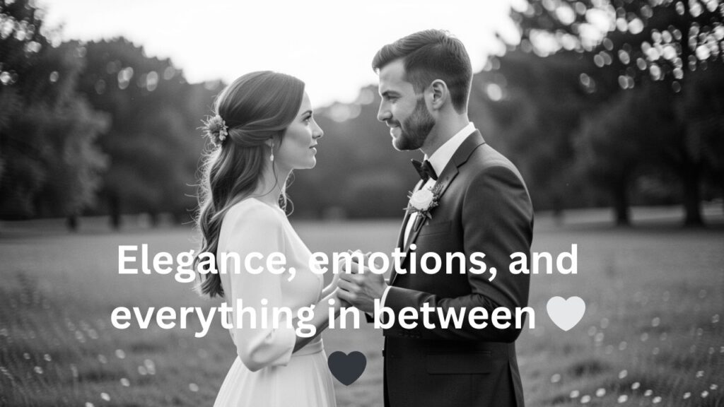 A romantic black and white pre-wedding photoshoot of a couple holding hands, sharing a quiet moment, with soft light and elegant poses highlighting their love.