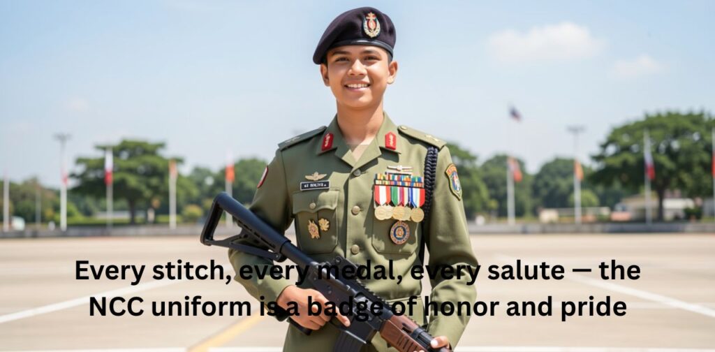 Confident NCC cadet in uniform posing proudly, representing discipline and style, perfect for Instagram post with NCC Captions for Instagram.