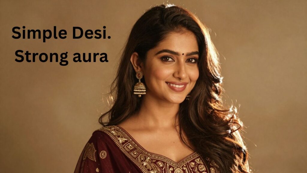 A stylish Desi girl smiling confidently in a casual outfit, perfect for Short Desi Girls Captions for Instagram.