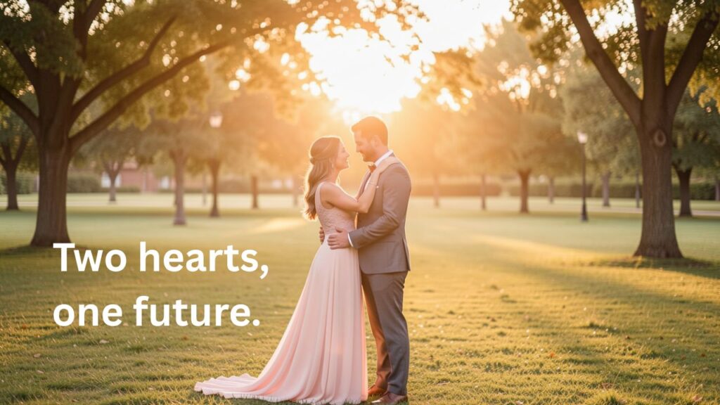 Happy engaged couple laughing together during a romantic outdoor pre wedding photoshoot, soft sunset light and natural candid pose, perfect for short pre wedding shoot captions for Instagram.