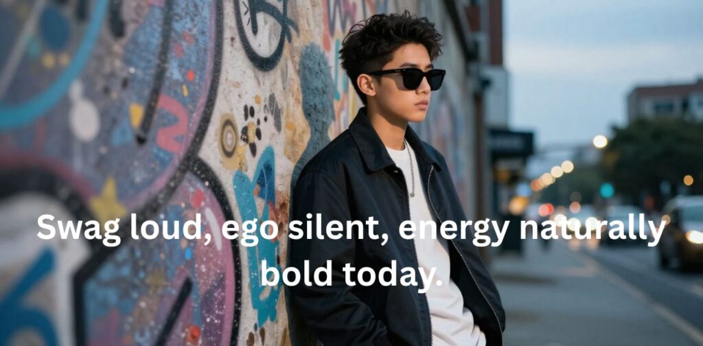 A confident young boy standing stylishly with sunglasses and a bold attitude, showing swag and confidence for an Instagram post.