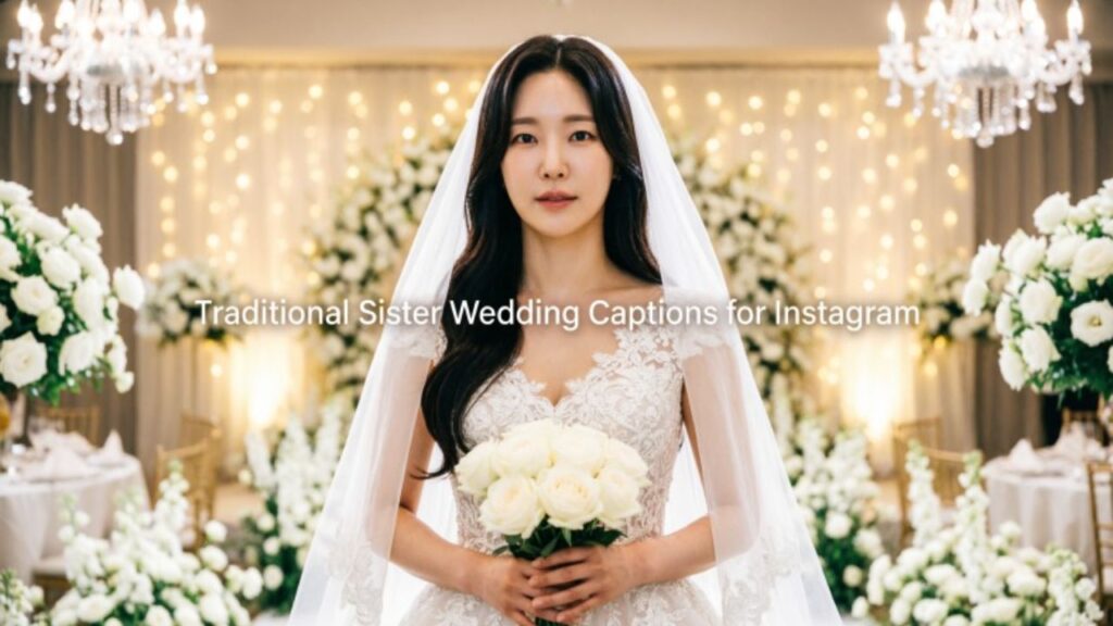 A joyful sister at a traditional wedding, smiling and dressed in vibrant ethnic attire, capturing a special moment for Instagram.