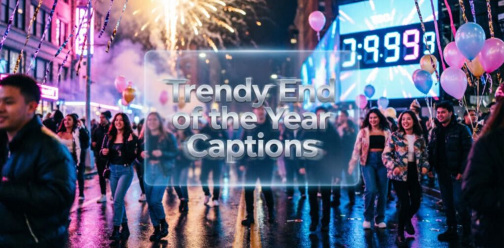 ‘Trendy End of the Year Captions’, likely representing a collection of modern and popular Instagram captions for year-end posts.