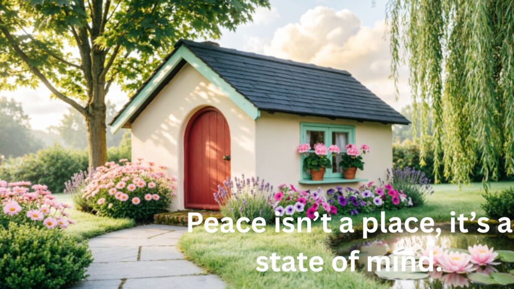 A quiet river flowing through a dense forest at sunset, reflecting the golden light, evoking calmness and inner peace.