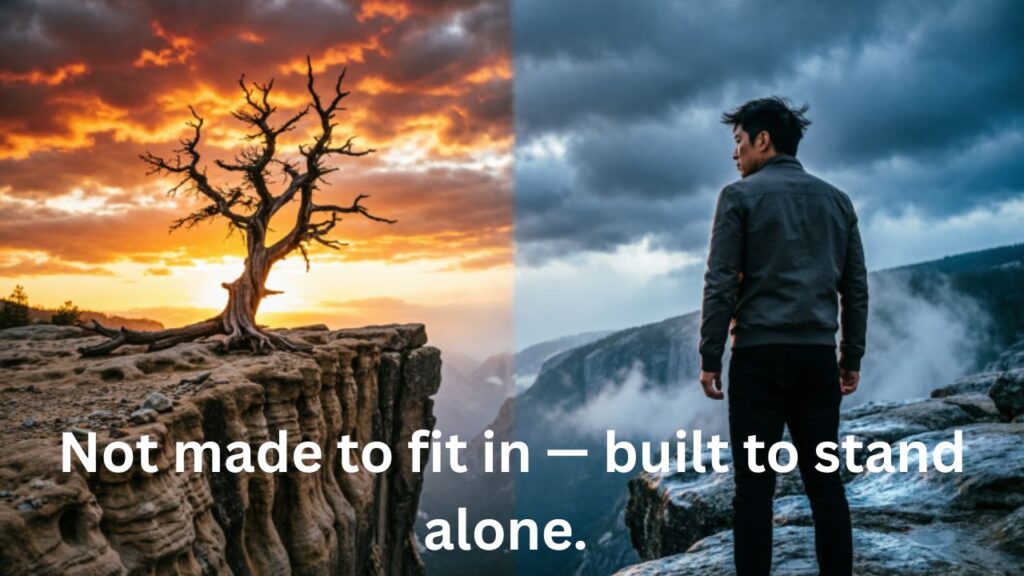 Unique Sigma Captions for Instagram' featuring modern typography, a dramatic background, and a confident, independent vibe.